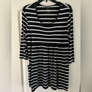 Soma Black and White Striped Babydoll Style Top